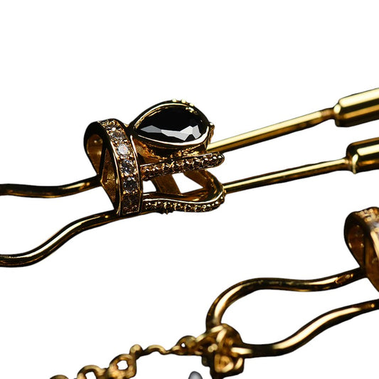 Gold Nipple Clamps with Dual Chains – Luxury BDSM Jewelry