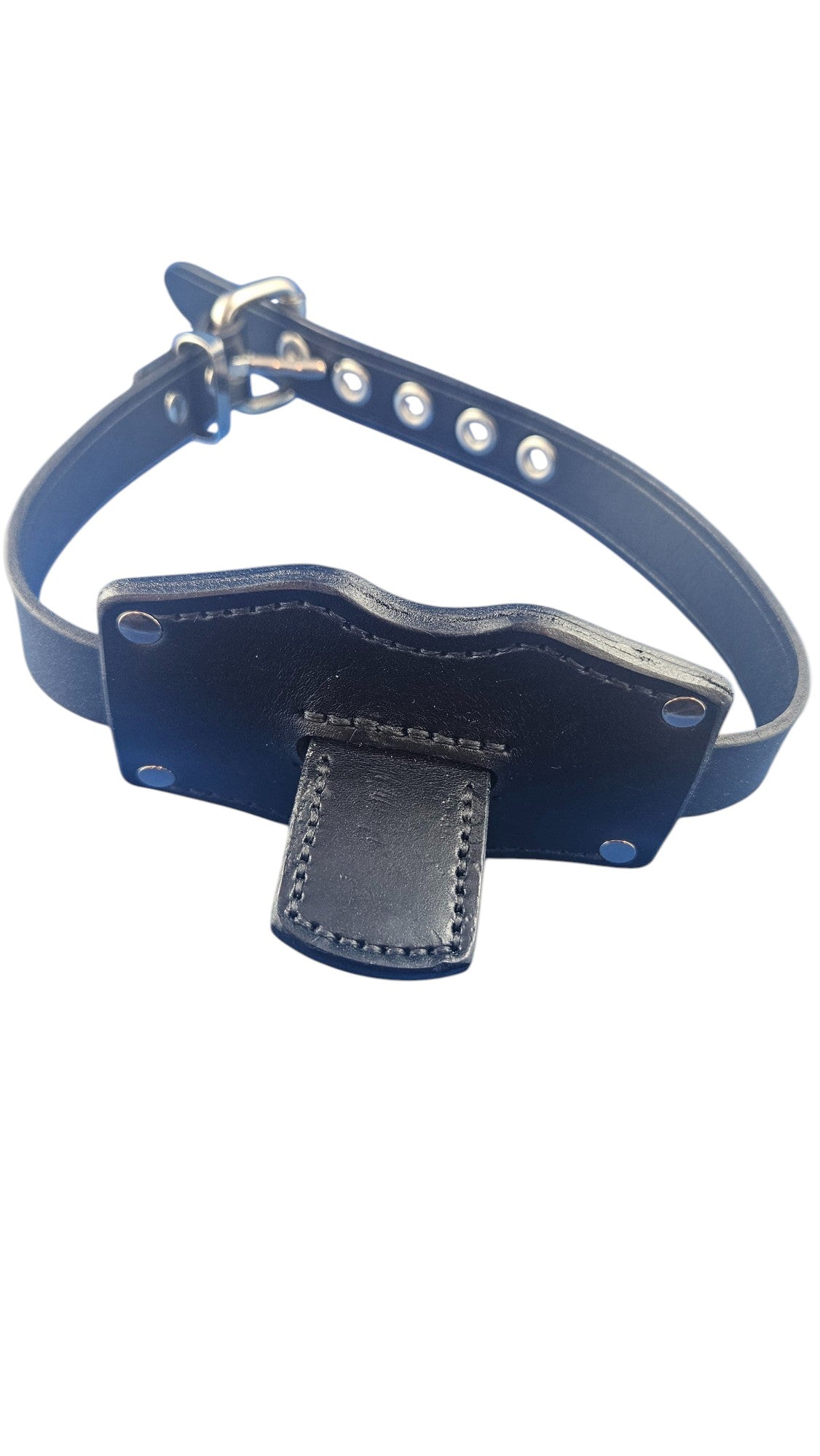 100% Leather Tongue Gag with Tongue Depressor – Adjustable BDSM Restraint Gag