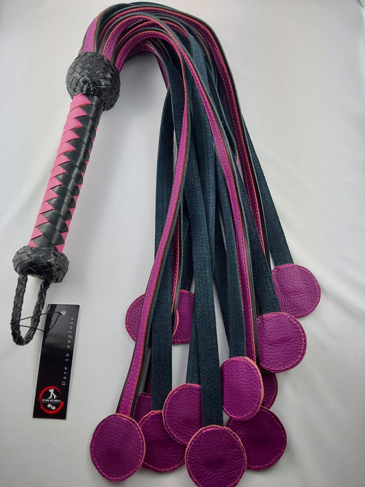 Hand Crafted Leather Donut Shaped Flogger. Handle length 20cm. Length 50cm. Woven Leather. 370g