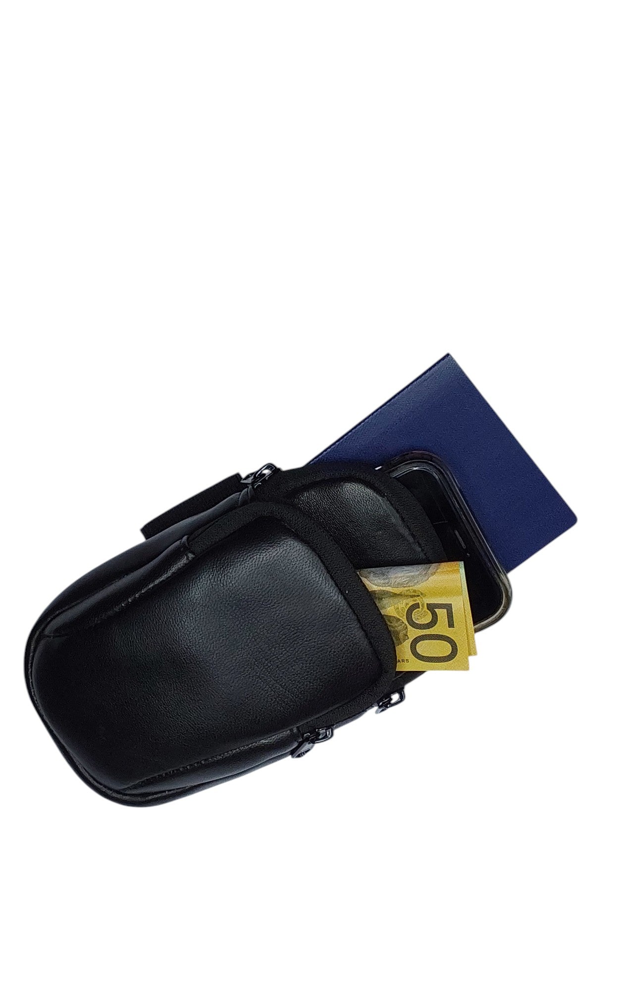 Hand Made Leather Ankle or Arm Bag with twin zippered pockets and Velcro fastener