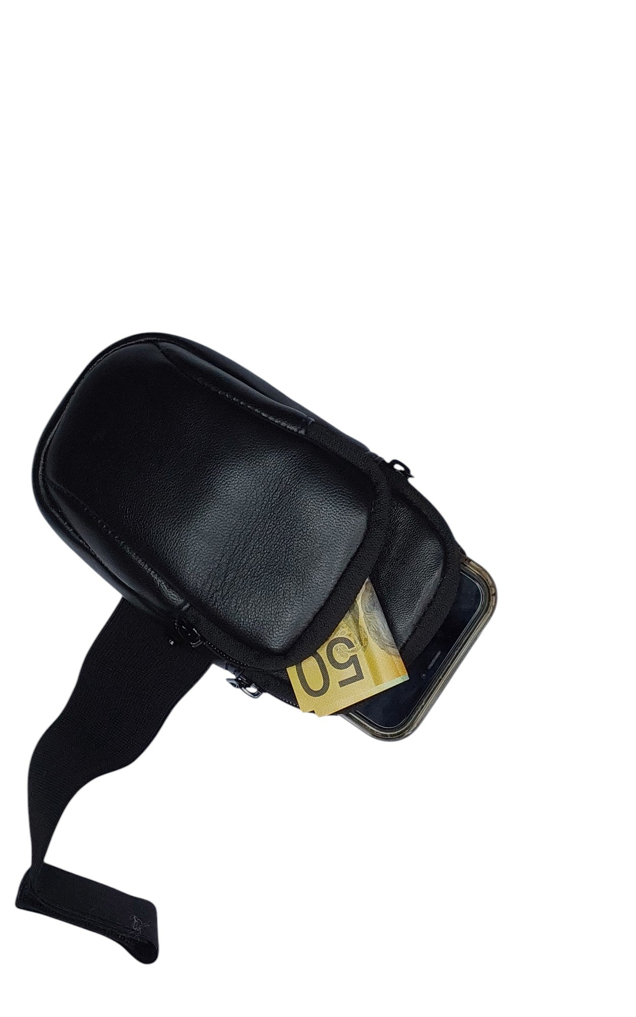 Hand Made Leather Ankle or Arm Bag with twin zippered pockets and Velcro fastener