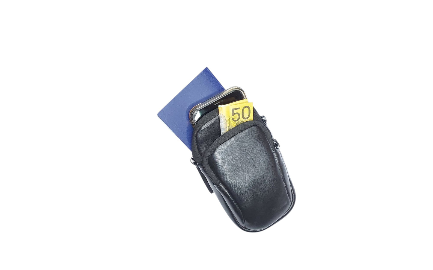 Hand Made Leather Ankle or Arm Bag with twin zippered pockets and Velcro fastener