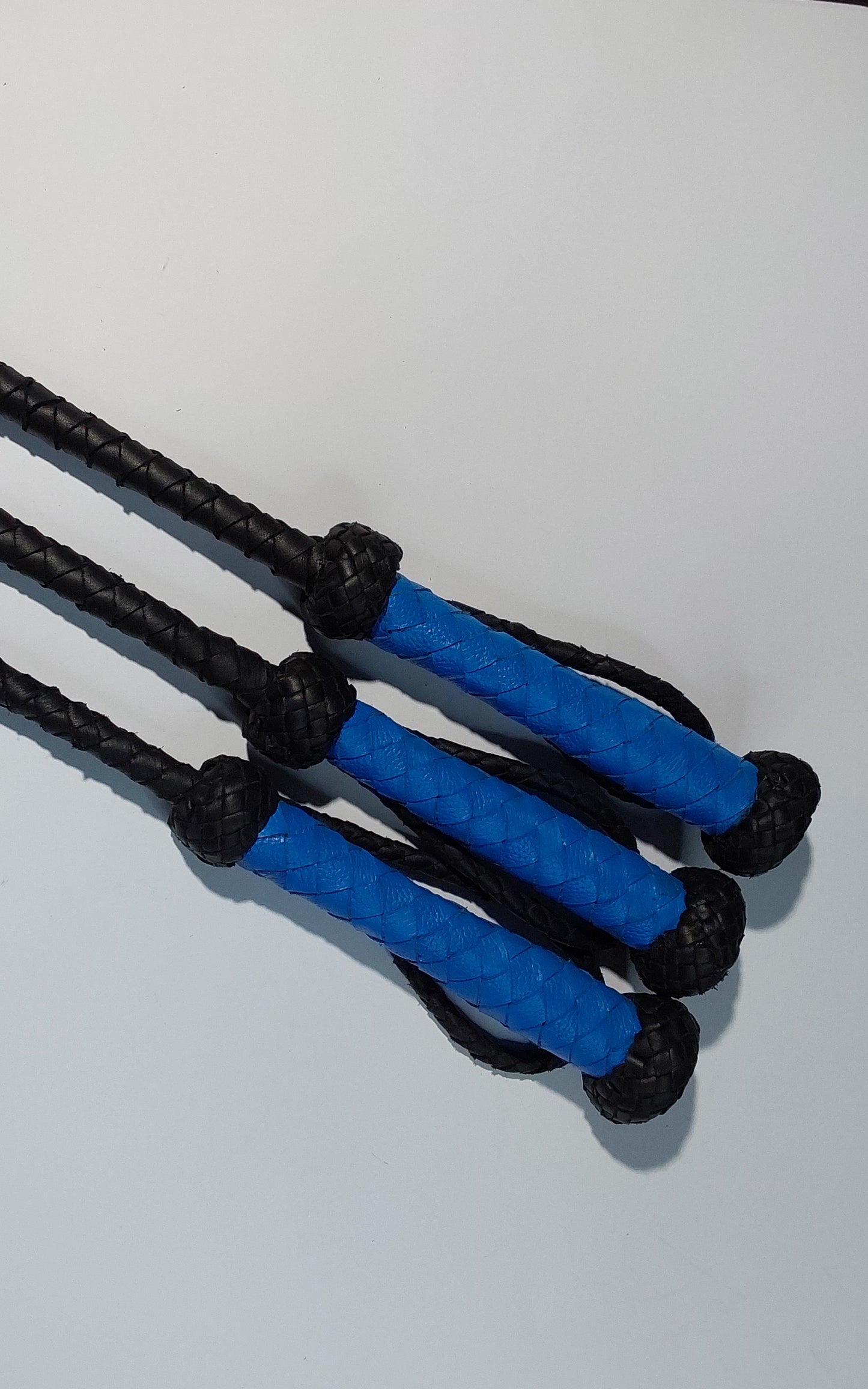 Hand-Made Leather Rose Riding Crop – Black Stem with Blue Rose, Stitched