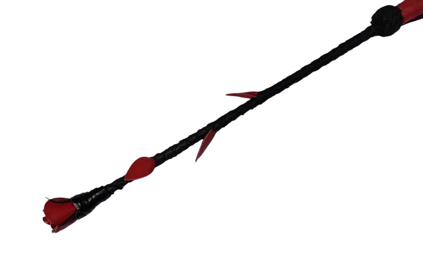 Luxury hand-made leather rose riding crop with black stem & stitched red rose. 680 mm, fiberglass core, 220 g. Perfect for BDSM play.