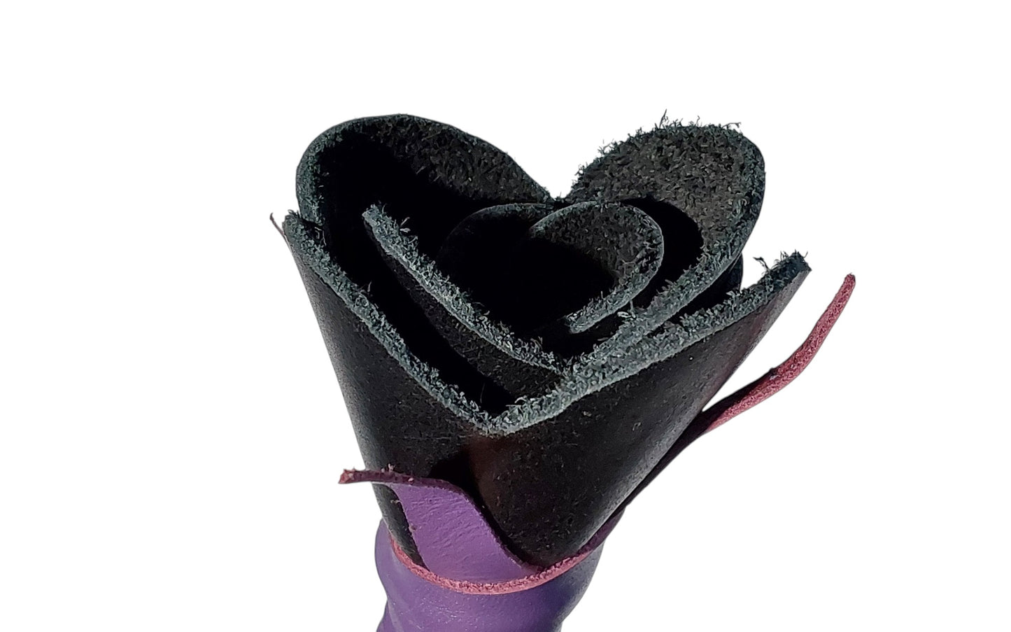 Luxury hand-made leather rose riding crop with purple stem & black rose tip. Fiberglass core, 680 mm length. Perfect for BDSM play.