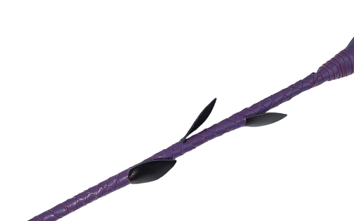 Luxury hand-made leather rose riding crop with purple stem & black rose tip. Fiberglass core, 680 mm length. Perfect for BDSM play.