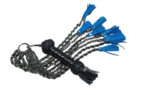 Hand Made Chain with Leather Inlay Flogger Detachable Round Handle & Swivel BDSM Impact Toy