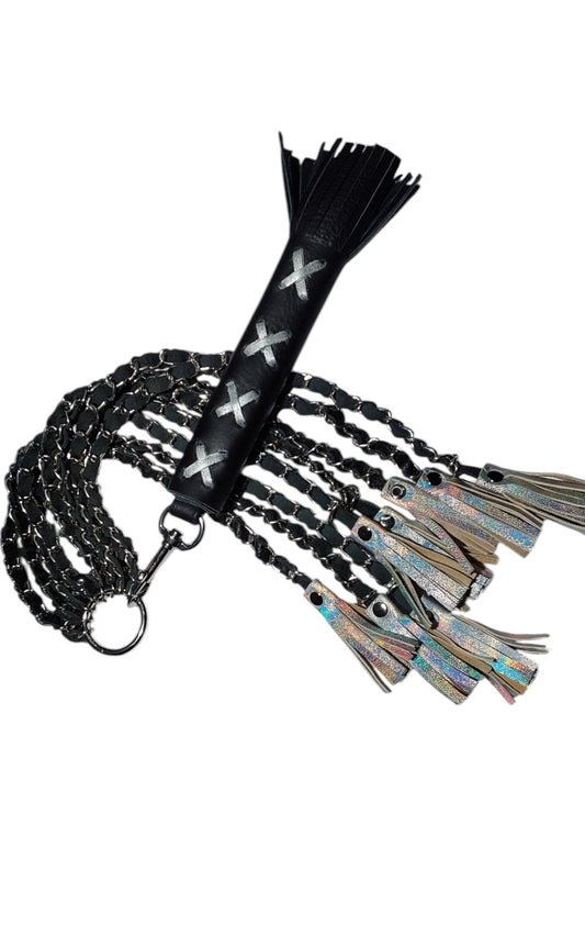 Hand Made Chain with Leather Inlay Flogger Detachable Flat Handle & Swivel BDSM Impact Toy