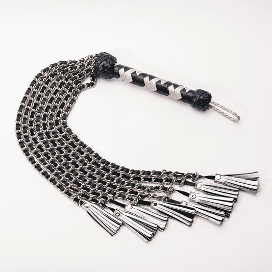 Hand Made Chain Flogger With leather Inlay 30cm Falls - The Wow Factor, Pure Bling.