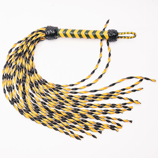 Hand Made 100% Leather, Thin Twist Flogger, Yellow and Black - Bumble-Bee