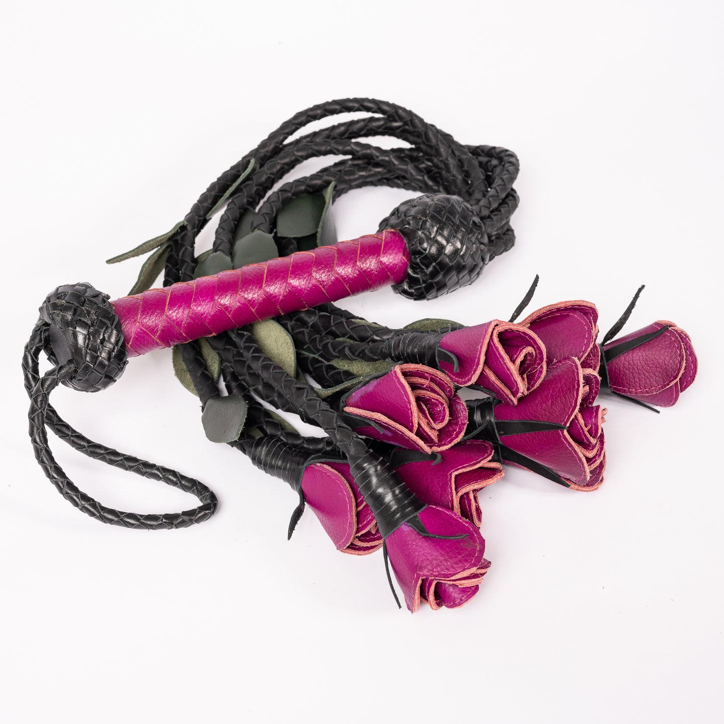Hand Made, 100% Leather< Purple Rose Splay Floggers Double Sided,Stitched Edges