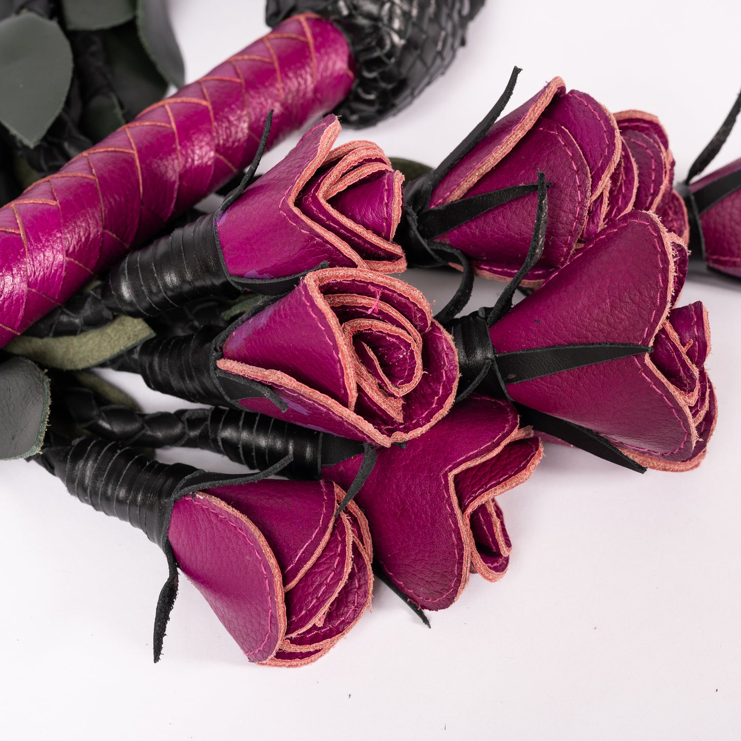Hand Made, 100% Leather< Purple Rose Splay Floggers Double Sided,Stitched Edges