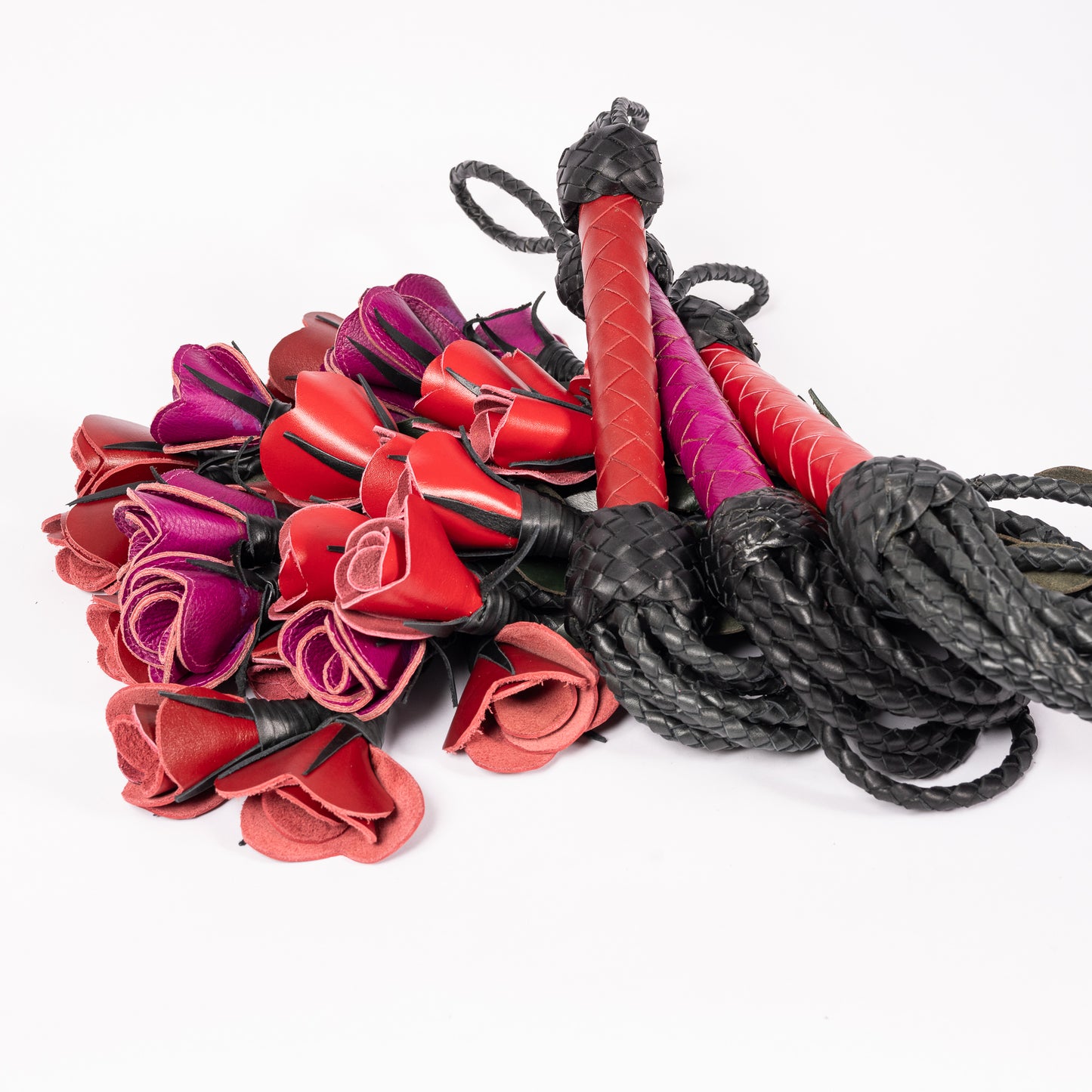 Hand Made, 100% Leather< Purple Rose Splay Floggers Double Sided,Stitched Edges