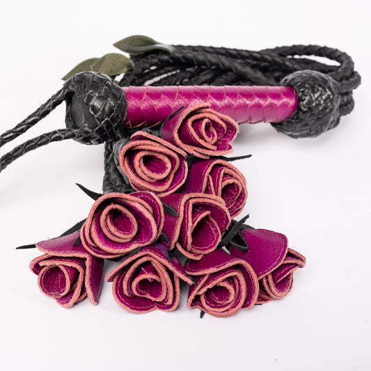 Hand Made, 100% Leather< Purple Rose Splay Floggers Double Sided,Stitched Edges