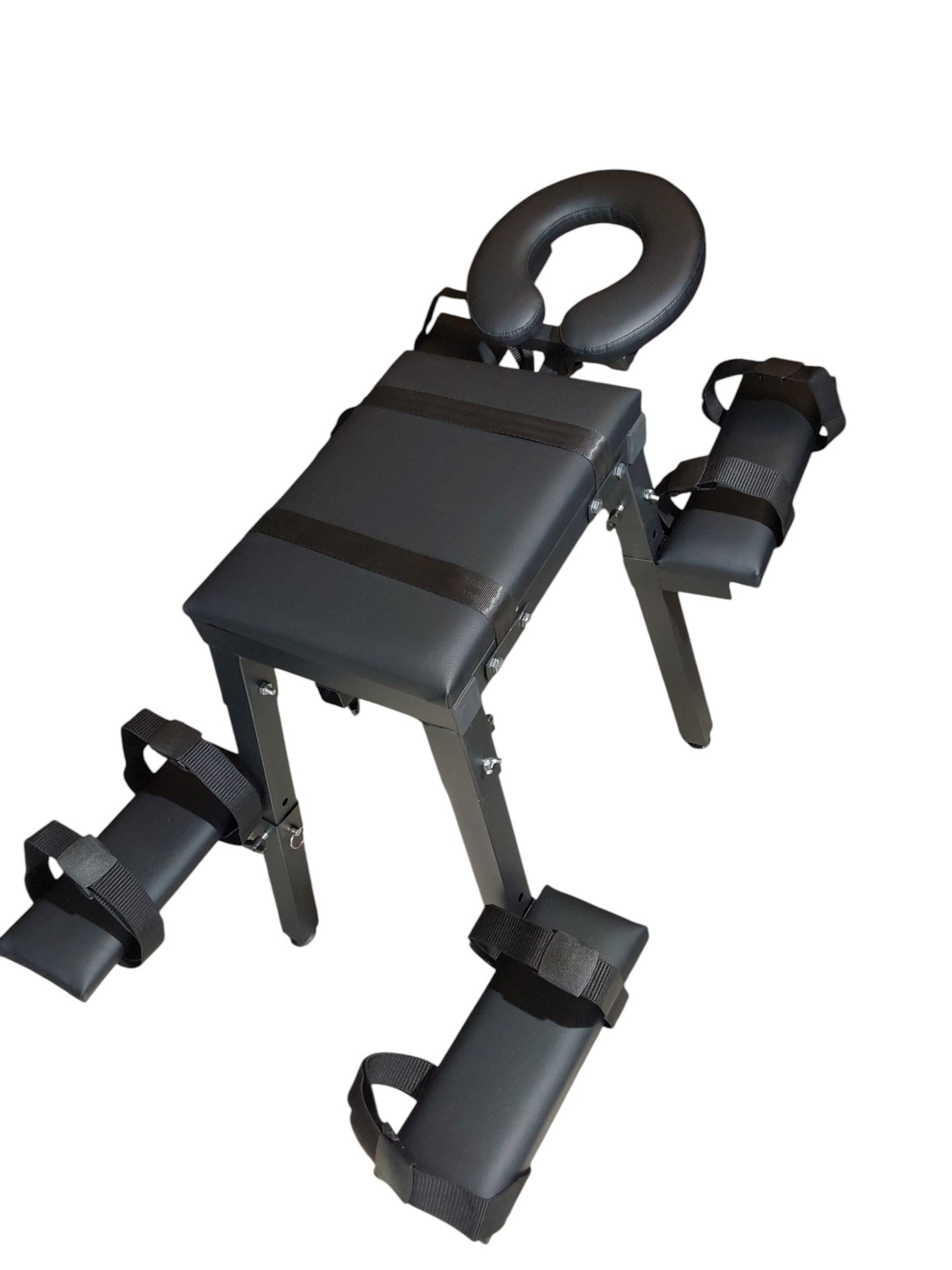 MATURE | Portable Spanking Bench with Headrest – Black Dungeon Furniture | Adjustable Bondage Bench for Restraint & Impact Play