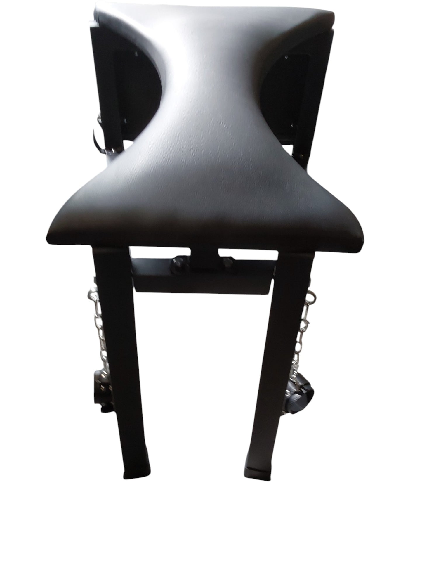 Mature Impact BDSM Spanking Bench Durable Bondage Bench with Shackles, Wrist Cuffs & Chain, Fixed Steel Frame, Black Vinyl Dungeon Furniture