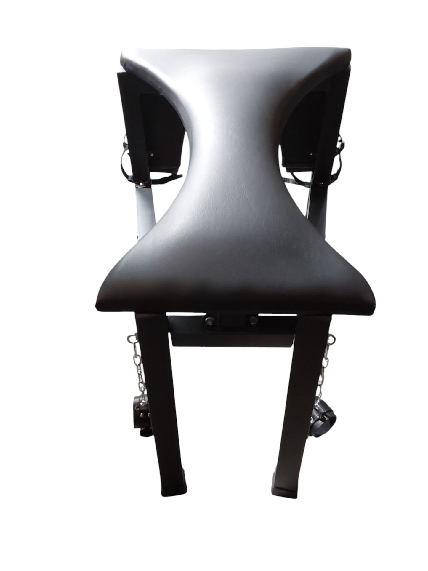 Mature Impact BDSM Spanking Bench Durable Bondage Bench with Shackles, Wrist Cuffs & Chain, Fixed Steel Frame, Black Vinyl Dungeon Furniture
