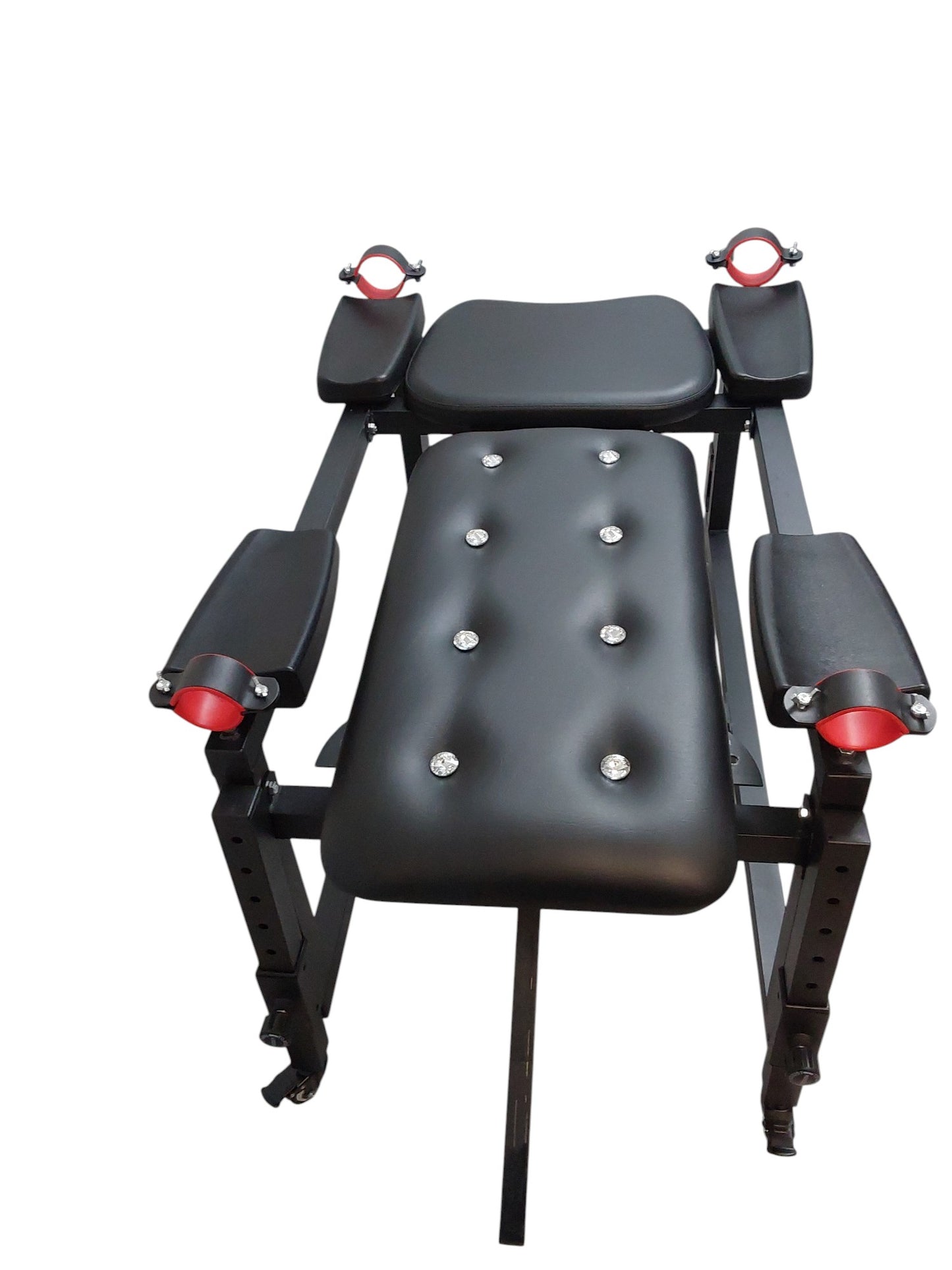Mature Impact BDSM Bench "Infernal Shadows Bench" Multi position Bondage Bench with restraints , Adjustable Steel Frame, Black Vinyl
