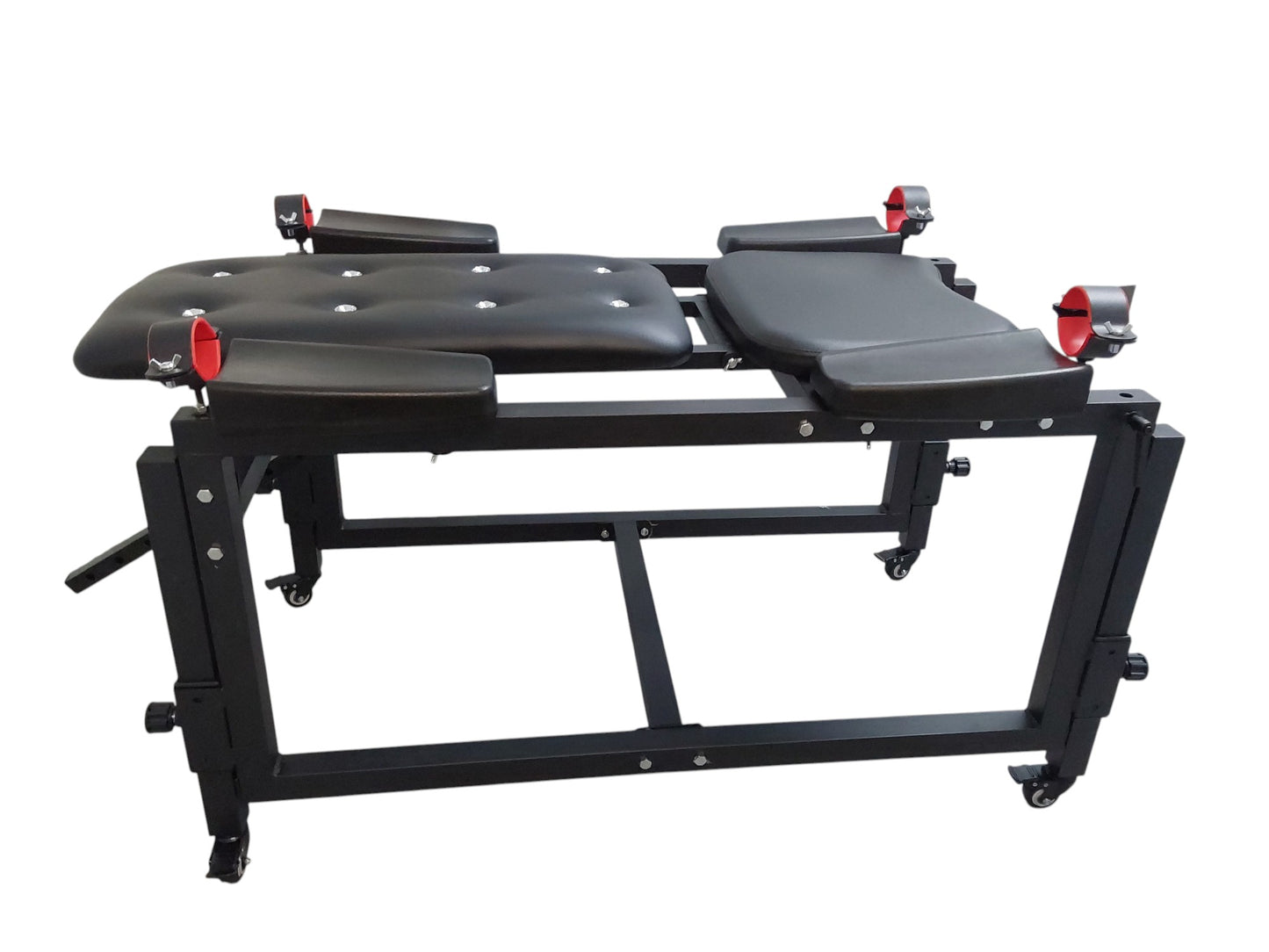 Mature Impact BDSM Bench "Infernal Shadows Bench" Multi position Bondage Bench with restraints , Adjustable Steel Frame, Black Vinyl