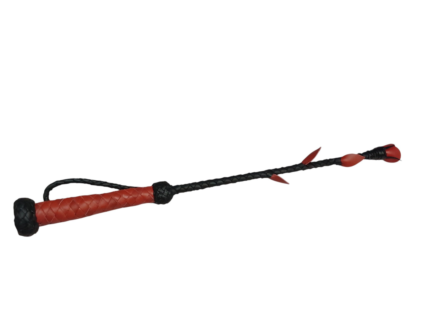 Luxury hand-made leather rose riding crop with black stem & stitched red rose. 680 mm, fiberglass core, 220 g. Perfect for BDSM play.