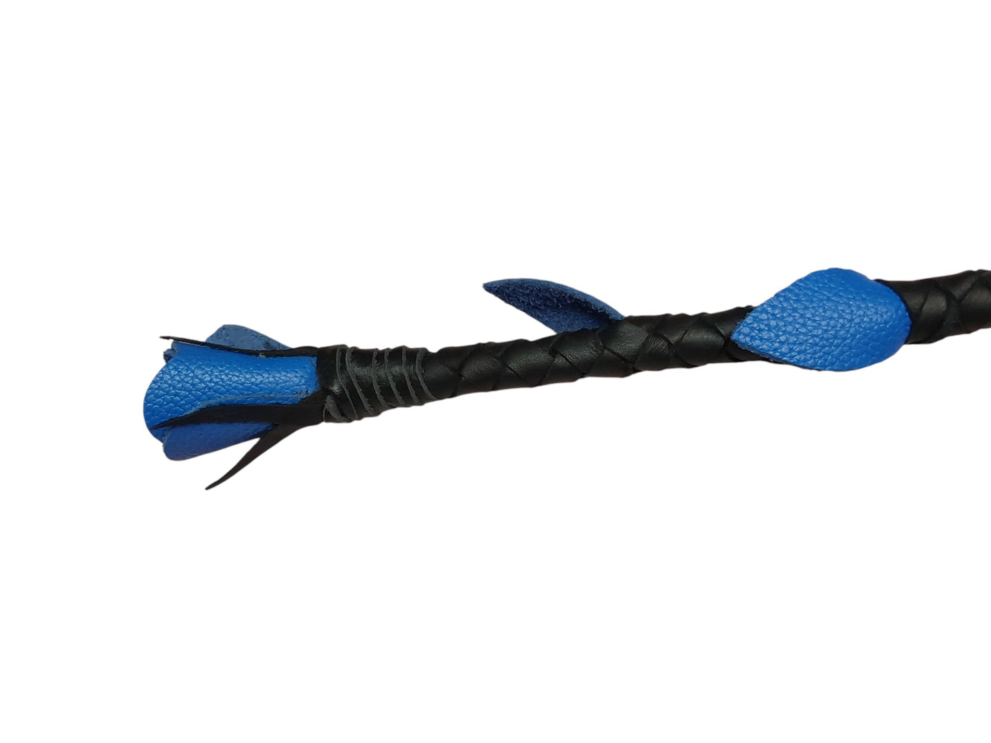 Hand-Made Leather Rose Riding Crop – Black Stem with Blue Rose, Stitched