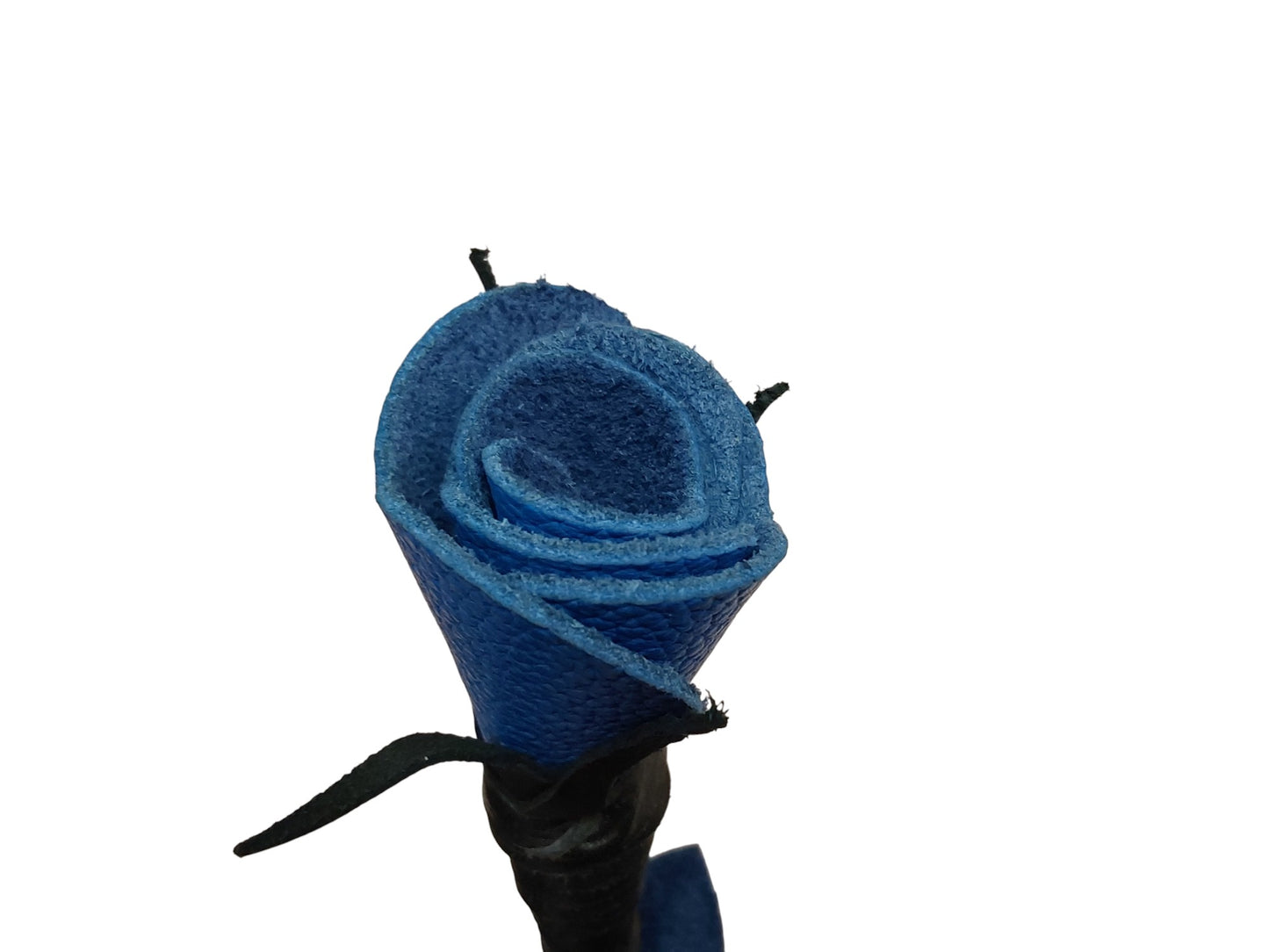Hand-Made Leather Rose Riding Crop – Black Stem with Blue Rose, Stitched