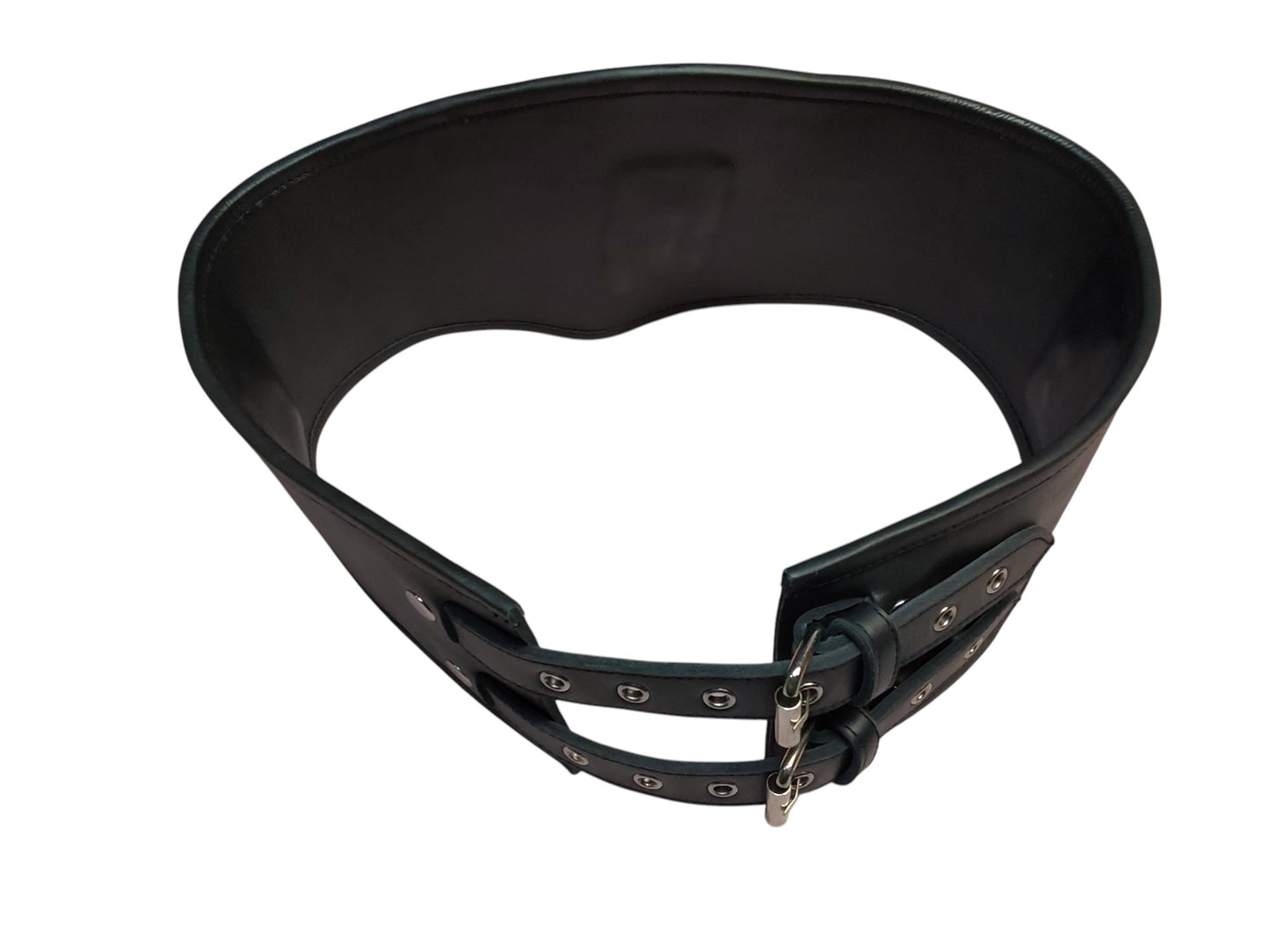 Handmade Leather Cinch Belt BDSM , Bomdage — 3-Strap with D-Rings (Black/Silver)