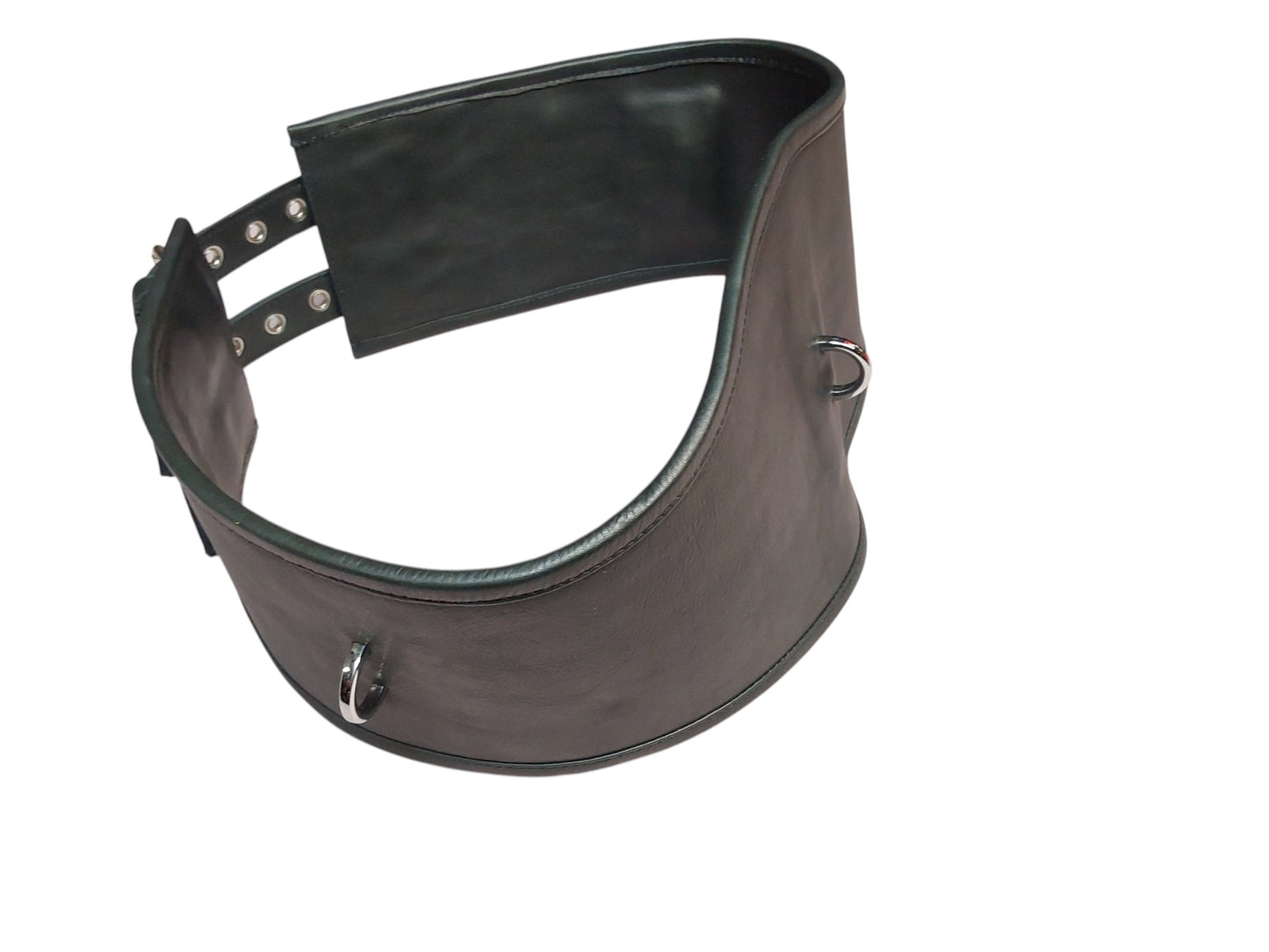 Handmade Leather Cinch Belt BDSM , Bomdage — 3-Strap with D-Rings (Black/Silver)