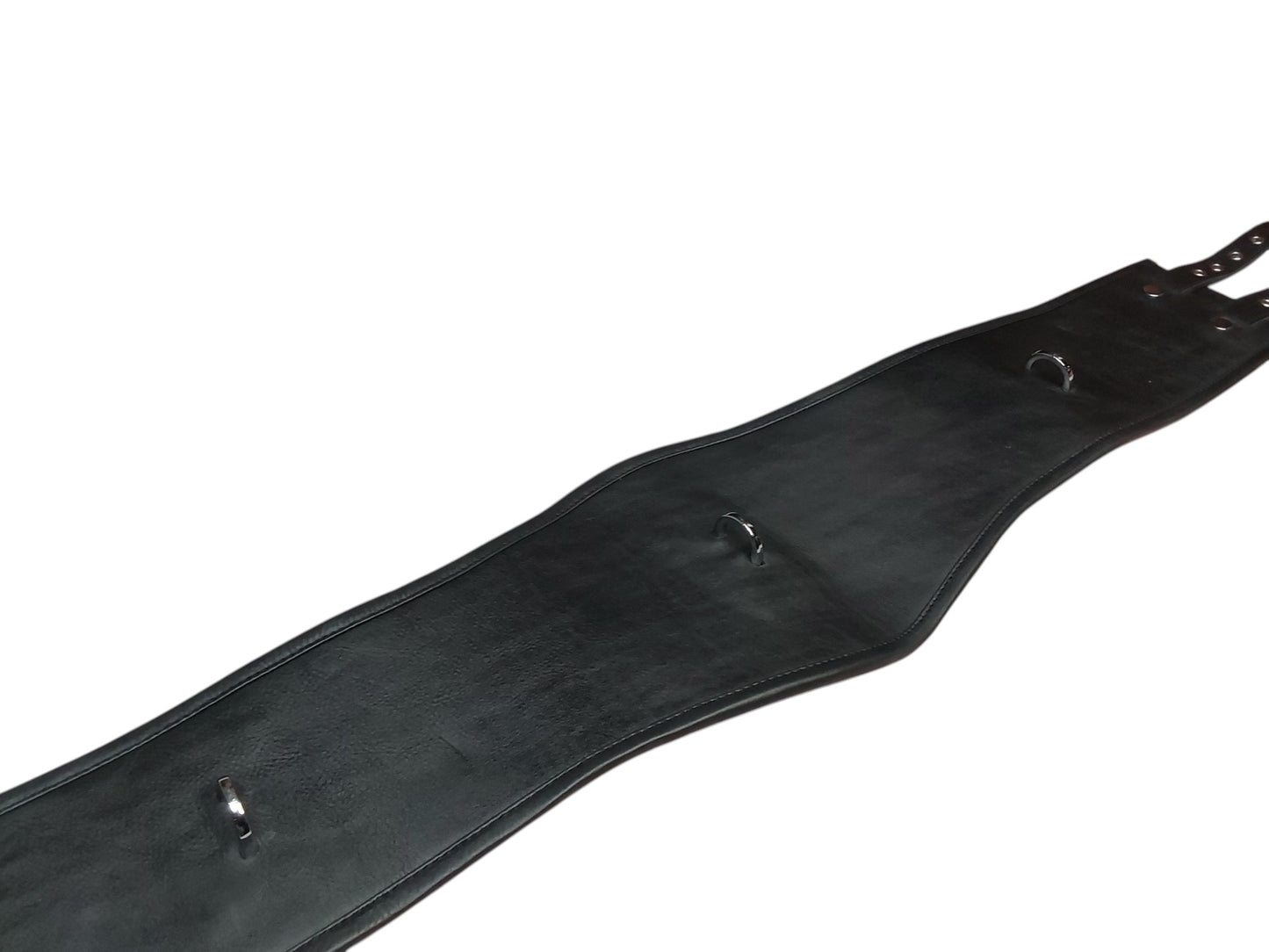 Handmade Leather Cinch Belt BDSM , Bomdage — 3-Strap with D-Rings (Black/Silver)