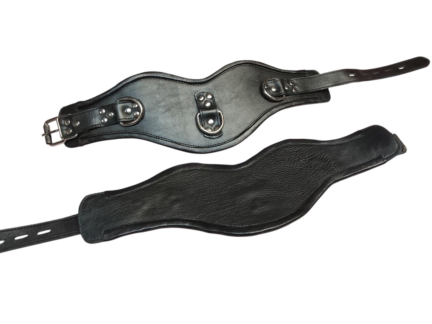 Hand-Made Leather Posture Collar with 3 D-Rings – BDSM Neck Restraint with Chin Support Plate