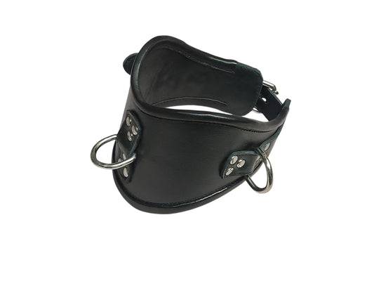 Hand-Made Leather Posture Collar with 3 D-Rings – BDSM Neck Restraint with Chin Support Plate