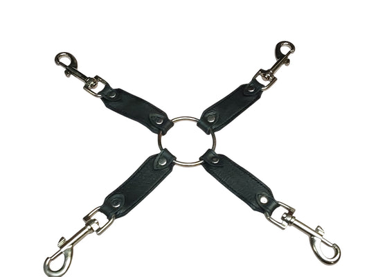 Hand Made Leather Hogtie, Short Length BDSM Restraint. 1 Central Ring and 4 Buckles