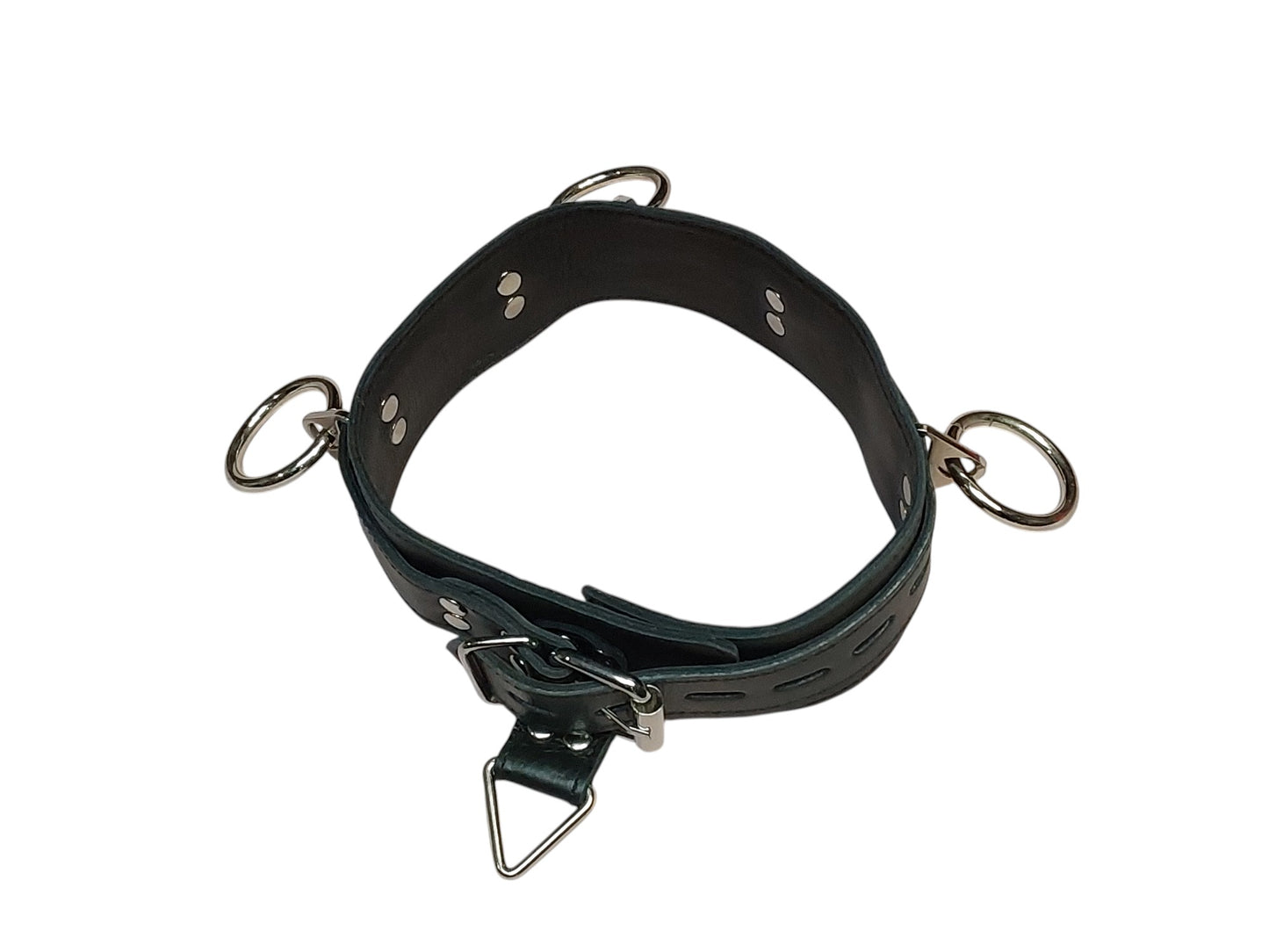 Handmade Leather Collar with 4 Rings (Adjustable BDSM Collar)