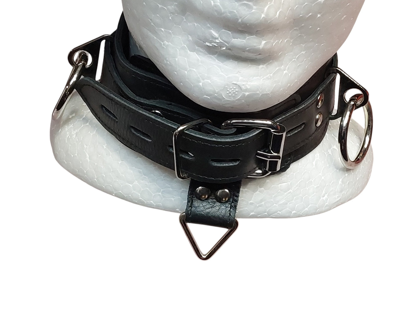 Handmade Leather Collar with 4 Rings (Adjustable BDSM Collar)