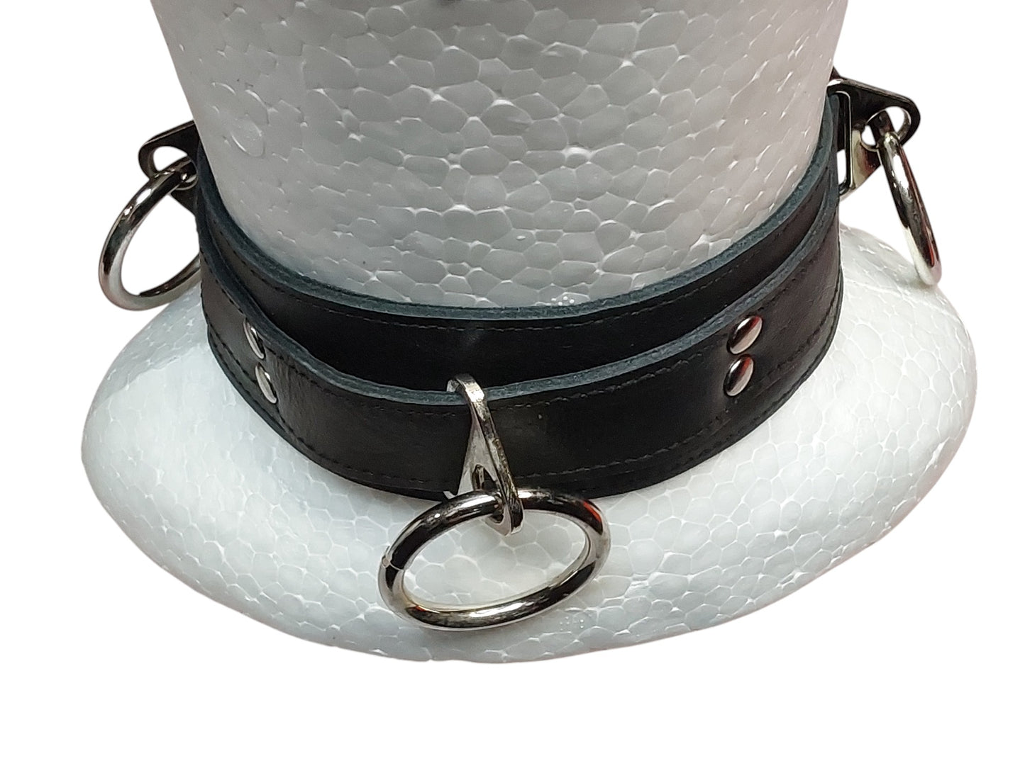 Handmade Leather Collar with 4 Rings (Adjustable BDSM Collar)