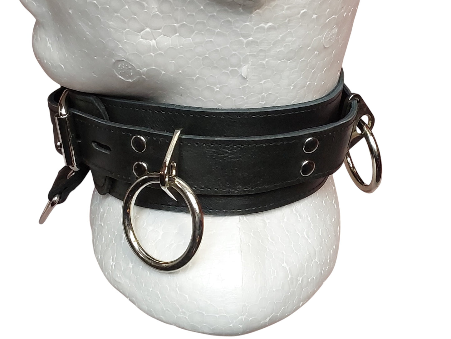 Handmade Leather Collar with 4 Rings (Adjustable BDSM Collar)