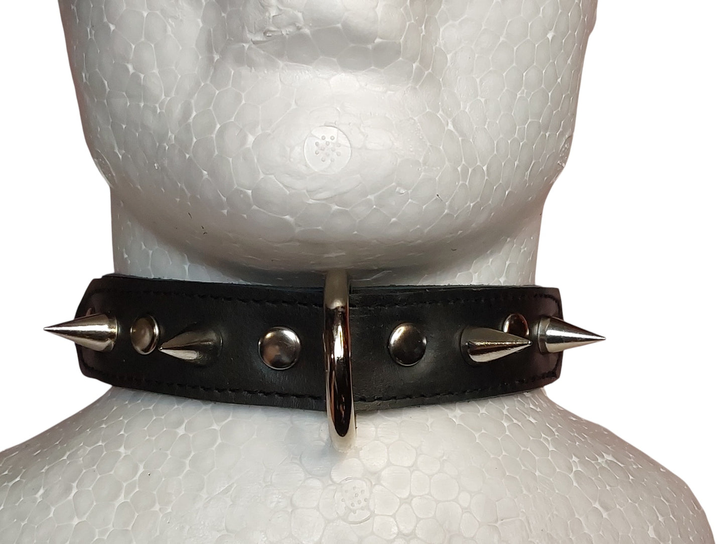 Handmade Leather Collar with Spikes & D-Ring | Adjustable BDSM