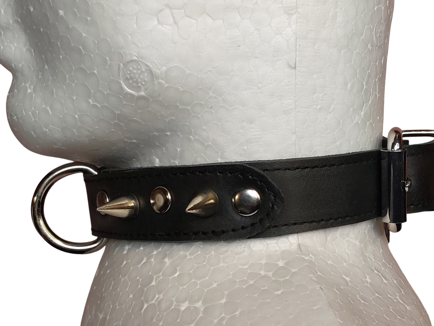 Handmade Leather Collar with Spikes & D-Ring | Adjustable BDSM