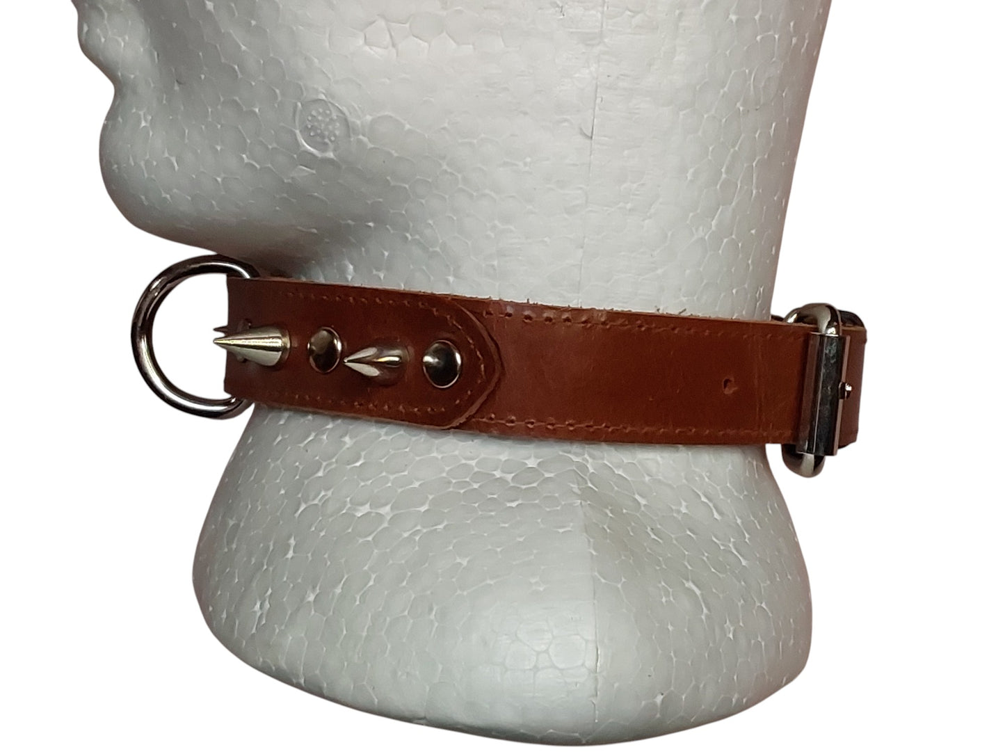 Handmade Leather Collar with Spikes & D-Ring | Adjustable BDSM