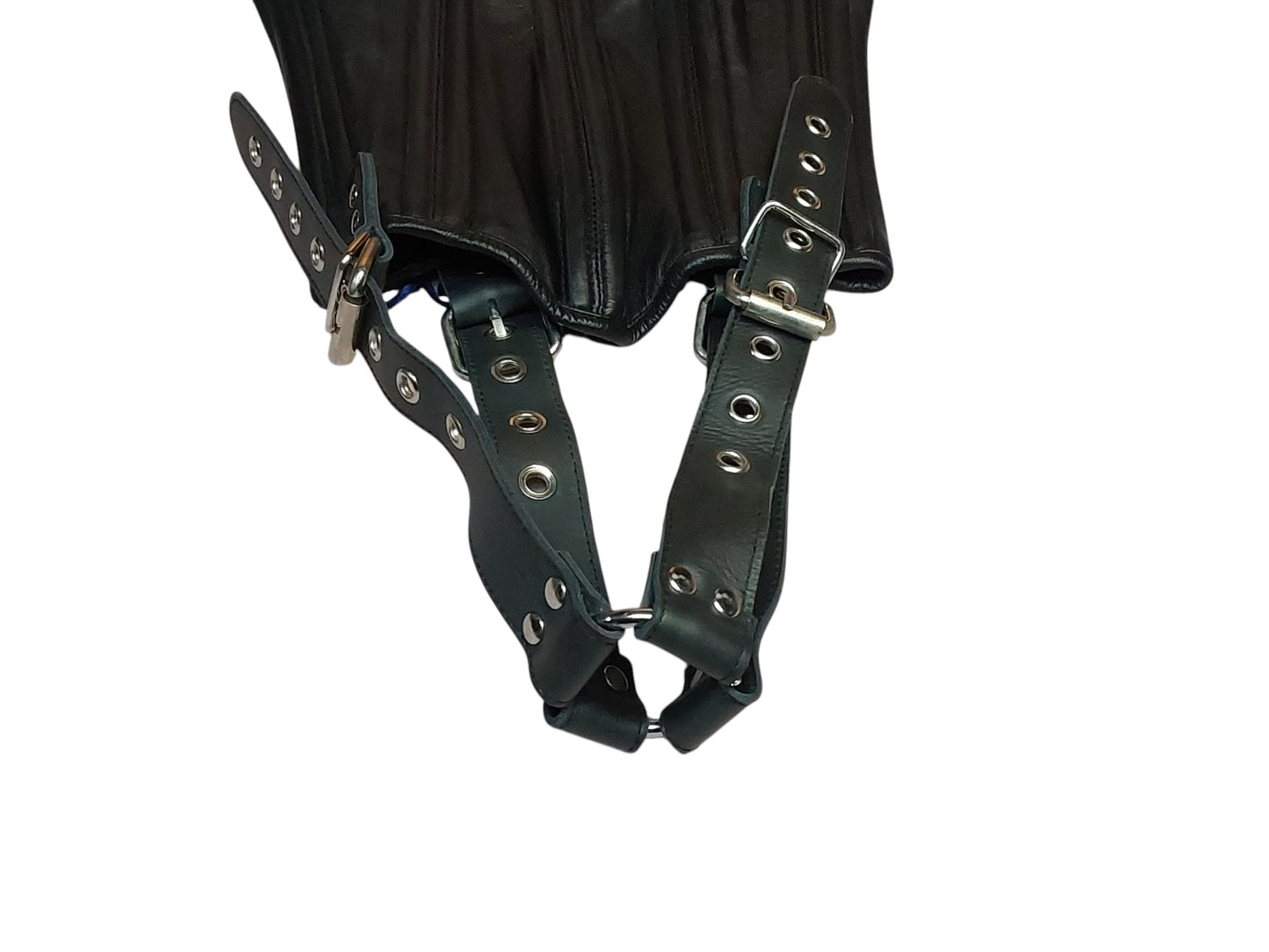 Handmade Leather Neck Corset — Black, Upright Straps (Non-Load-Bearing).With4 adjustable head straps