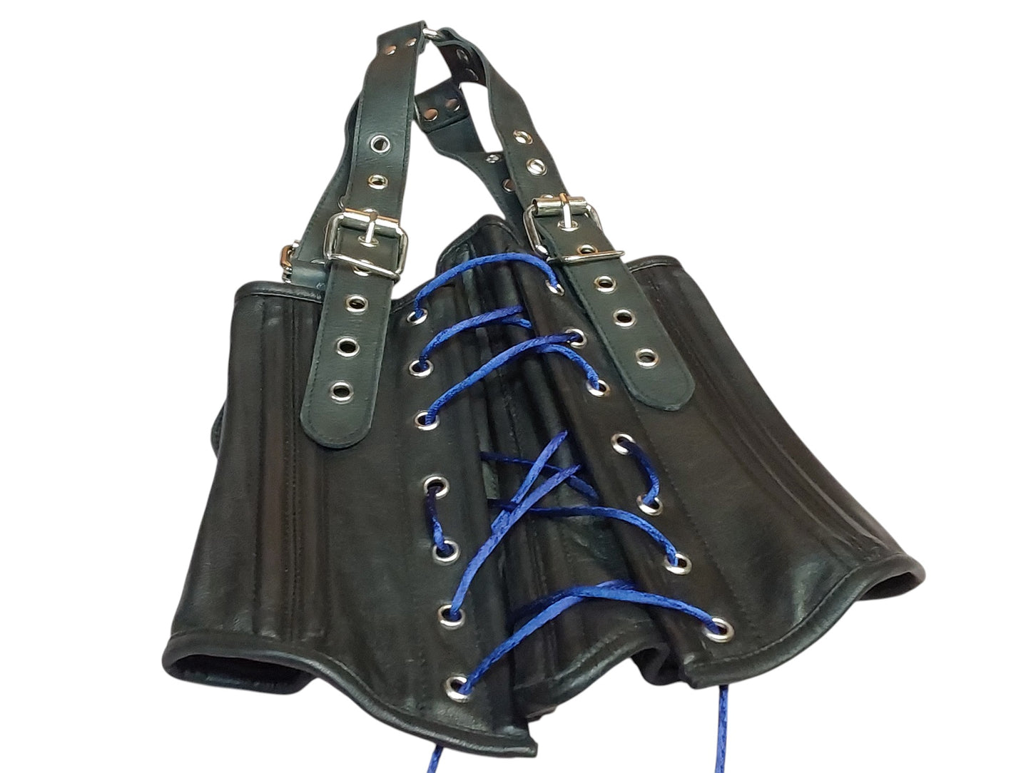 Handmade Leather Neck Corset — Black, Upright Straps (Non-Load-Bearing).With4 adjustable head straps