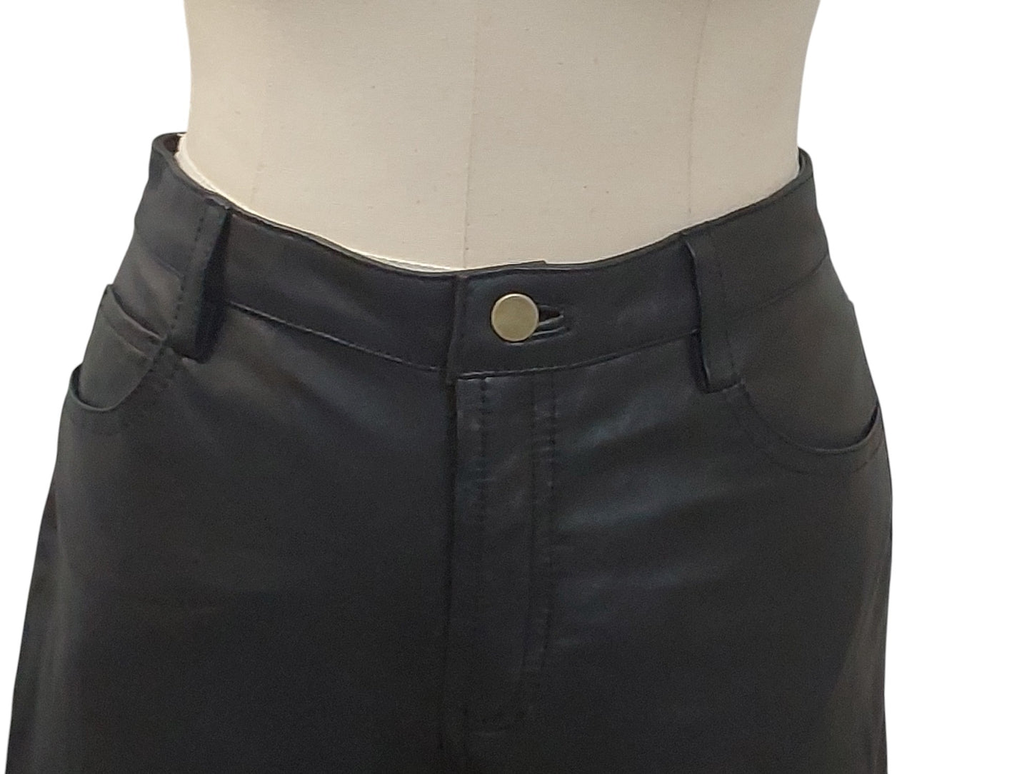 Women's Hand made 100% Leather Jeans , Genuine Luxurious Soft Lambskin Leather Black Colour , Straight Leg Pants - No legs Zipper .