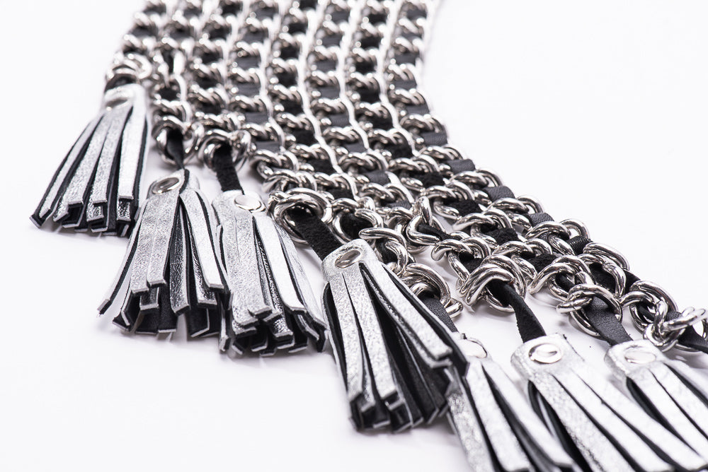 Hand Made, Heavy Chain Flogger With leather Inlay -Longer 45 cm Falls - The Wow Factor, Pure Bling.