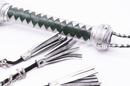 Limited Edition: Hand Made Chain Flogger With Kangaroo leather Inlay 30cm Falls - with added Kangaroo Leather and chain tassels