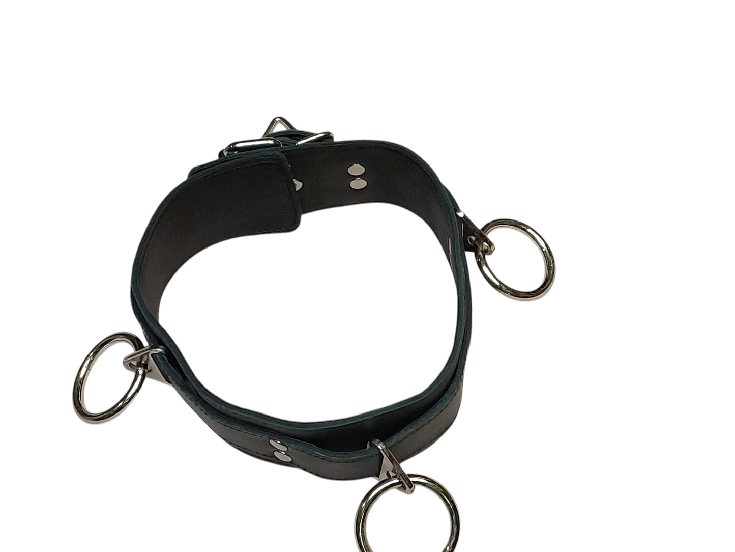 Handmade Leather Collar with 4 Rings (Adjustable BDSM Collar)