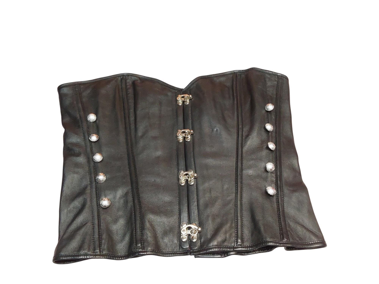 Jaya Hand-Made Leather Decorative Overbust Corset — Black with Silver Swing Locks & Buttons