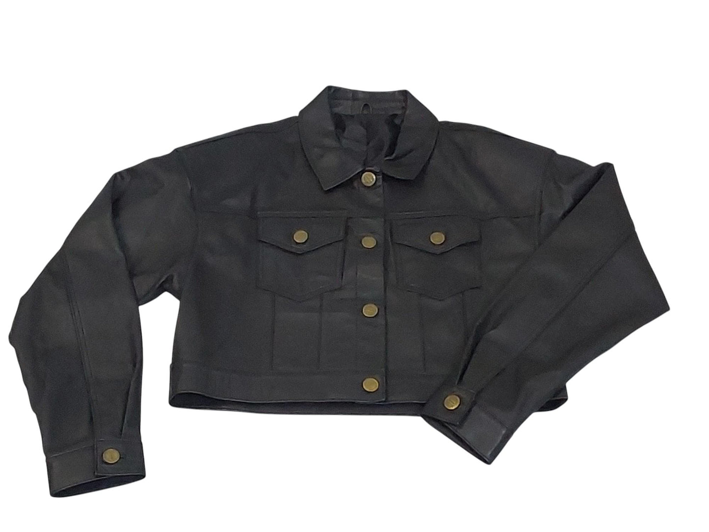 Handmade black lambskin leather jacket with brass buttons, lined for comfort, lightweight yet stylish—luxury artisan fashion built to last.
