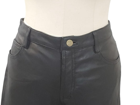 Women’s Handmade Lambskin Leather Jeans – Black Straight Leg Pants | Luxury Custom Leatherwear