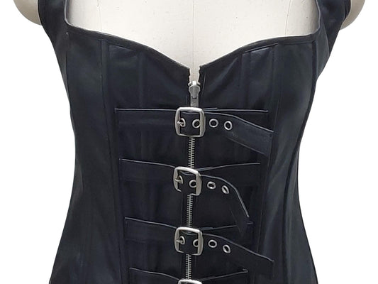 Sekmet Handmade Black Leather Corset Vest "Sekhmet" – Zipper Front with Adjustable Straps – Gothic, Fetish, Cosplay, Festival Wear
