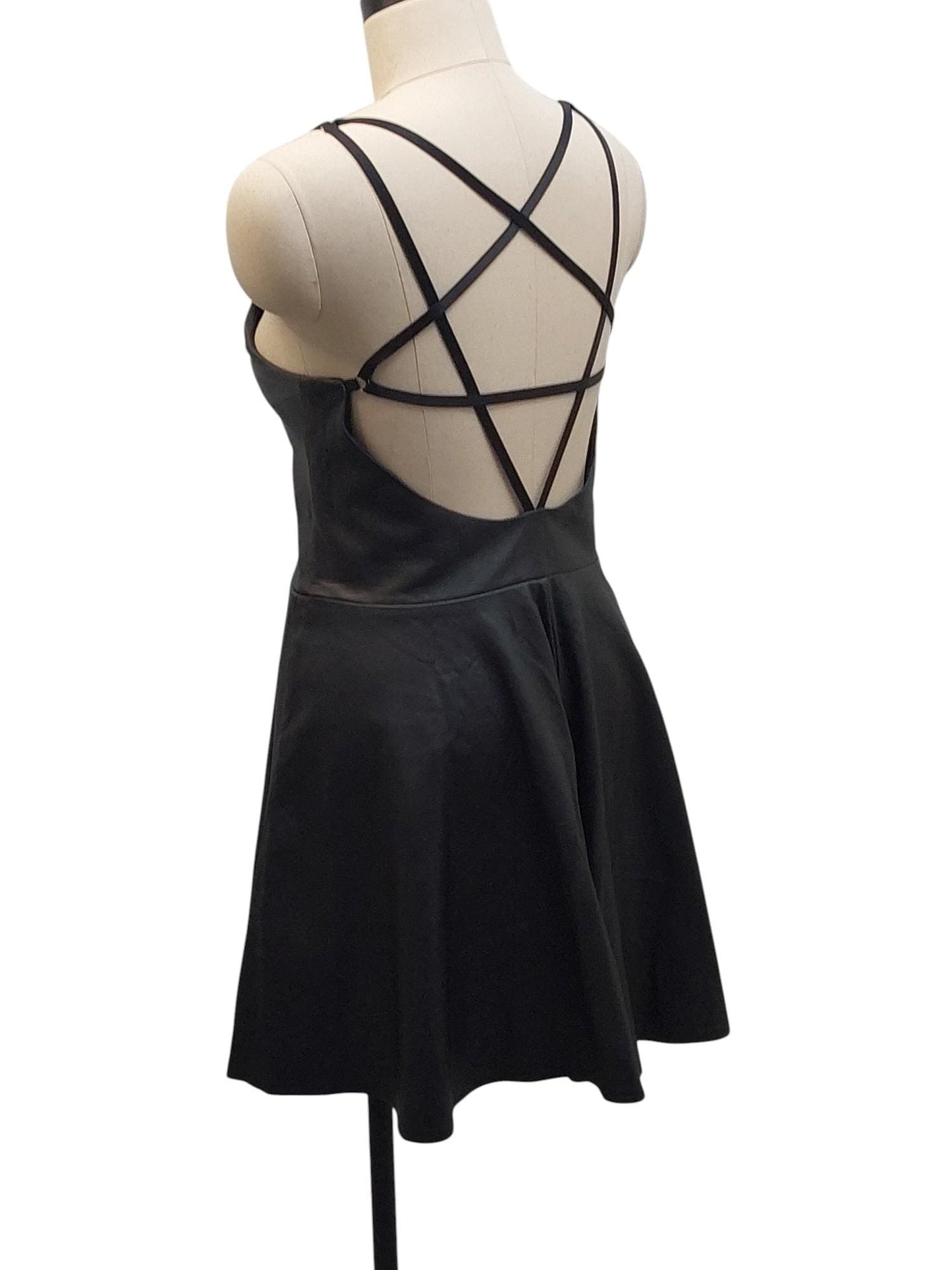 Hand-Made Black Pagan Dress – Lamb Leather, Suede Lined, Star Strap Back, V-Neck Design